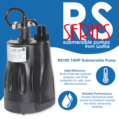 Afras RS100 1/6HP Submersible Pool Pump