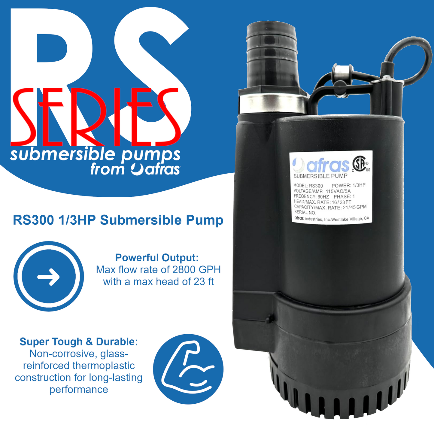 Afras RS300 1/3HP Submersible Pool Pump